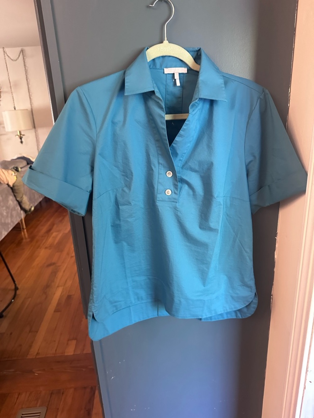 Casual Teal Short-Sleeve Polo Blouse